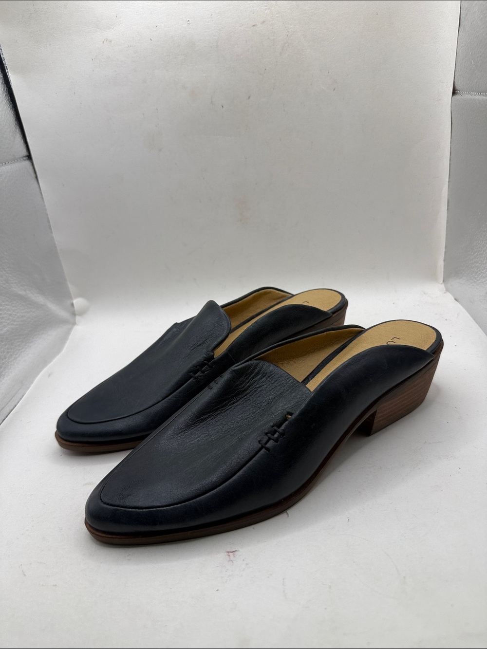 Lucky Brand Margrete Slip On Shoes Heel Clogs Mules Black Leather Womens 6 M